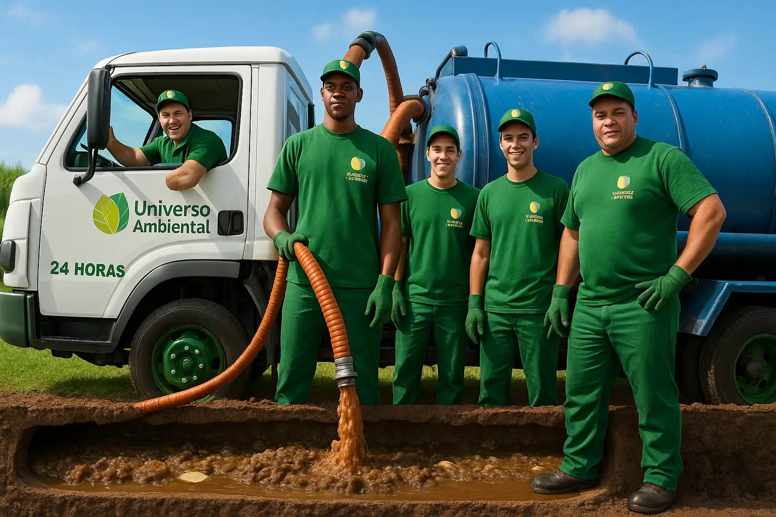 Fossa séptica residencial com grama verde ao redor, simbolizando um sistema de saneamento funcionando bem